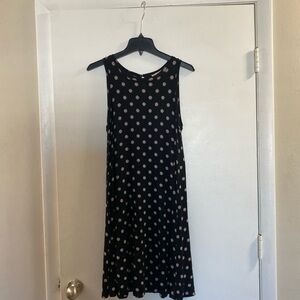 LOFT Black and Cream Polka Dot Bohemian Casual Keyhole Sleeveless Mini Dress
